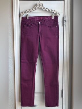 PAIGE Peg Skinny Jeans Burgundy Wine Stretch Premium Denim Women’s 27